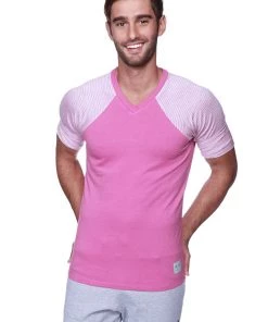 4-rth Raglan Virtual Crew Neck (Berry W/ Pink & Grey Stripe) MEN
