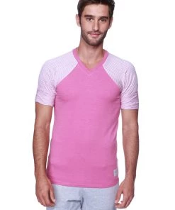 4-rth Raglan Virtual Crew Neck (Berry W/ Pink & Grey Stripe) MEN