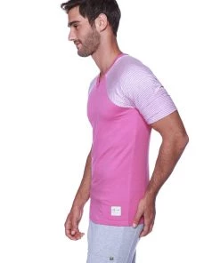 4-rth Raglan Virtual Crew Neck (Berry W/ Pink & Grey Stripe) MEN