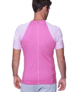 4-rth Raglan Virtual Crew Neck (Berry W/ Pink & Grey Stripe) MEN