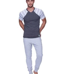 4-rth Raglan Virtual Crew Neck (Charcoal W/ Grey & White Stripe)