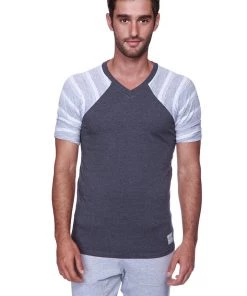 4-rth Raglan Virtual Crew Neck (Charcoal W/ Grey & White Stripe)