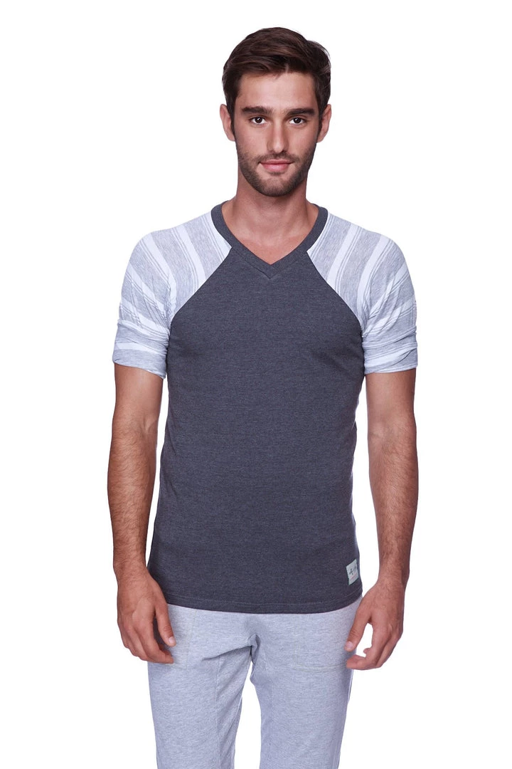 4-rth Raglan Virtual Crew Neck (Charcoal W/ Grey & White Stripe)