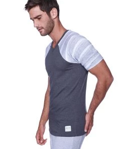 4-rth Raglan Virtual Crew Neck (Charcoal W/ Grey & White Stripe)