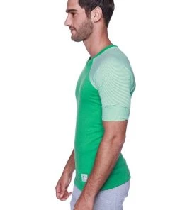4-rth Raglan Virtual Crew Neck (Green W/ Green & White Stripe)