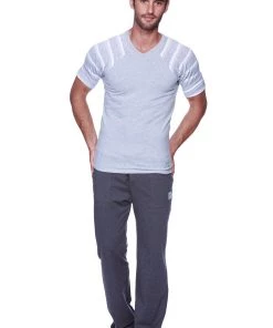 4-rth MEN Raglan Virtual Crew Neck (Grey W/ Grey & White Stripe)