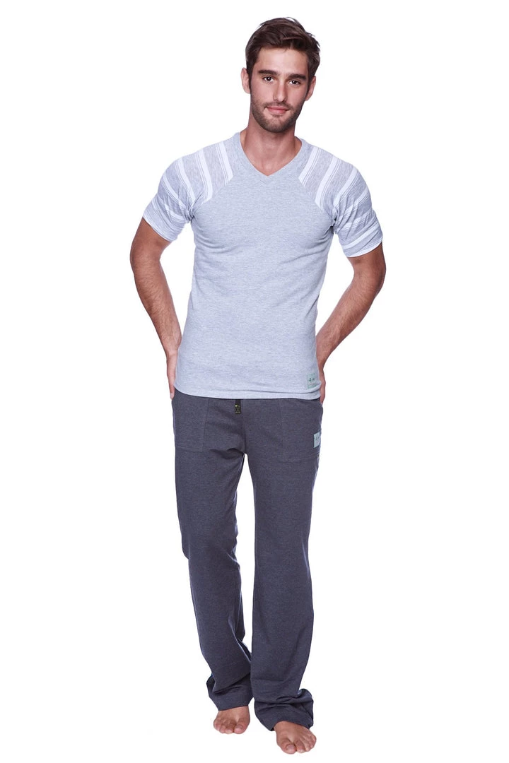 4-rth MEN Raglan Virtual Crew Neck (Grey W/ Grey & White Stripe)