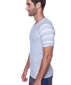 4-rth MEN Raglan Virtual Crew Neck (Grey W/ Grey & White Stripe)