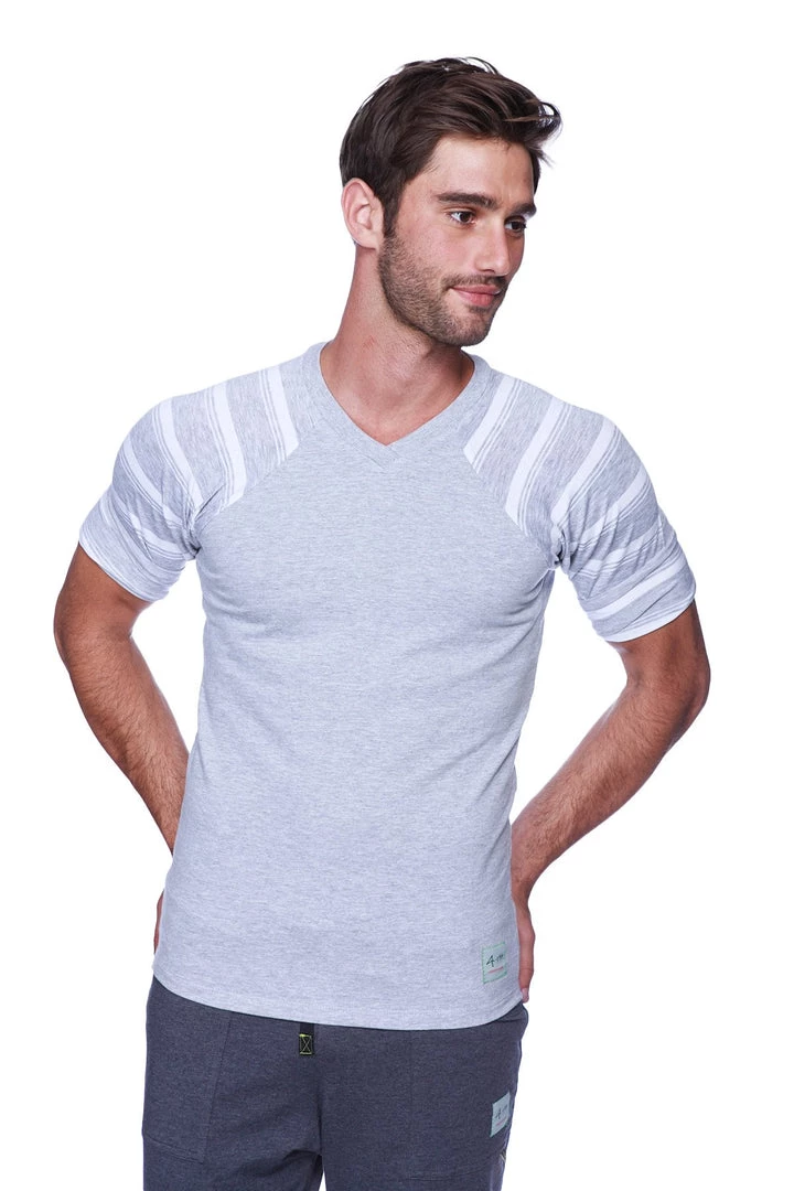 4-rth MEN Raglan Virtual Crew Neck (Grey W/ Grey & White Stripe)