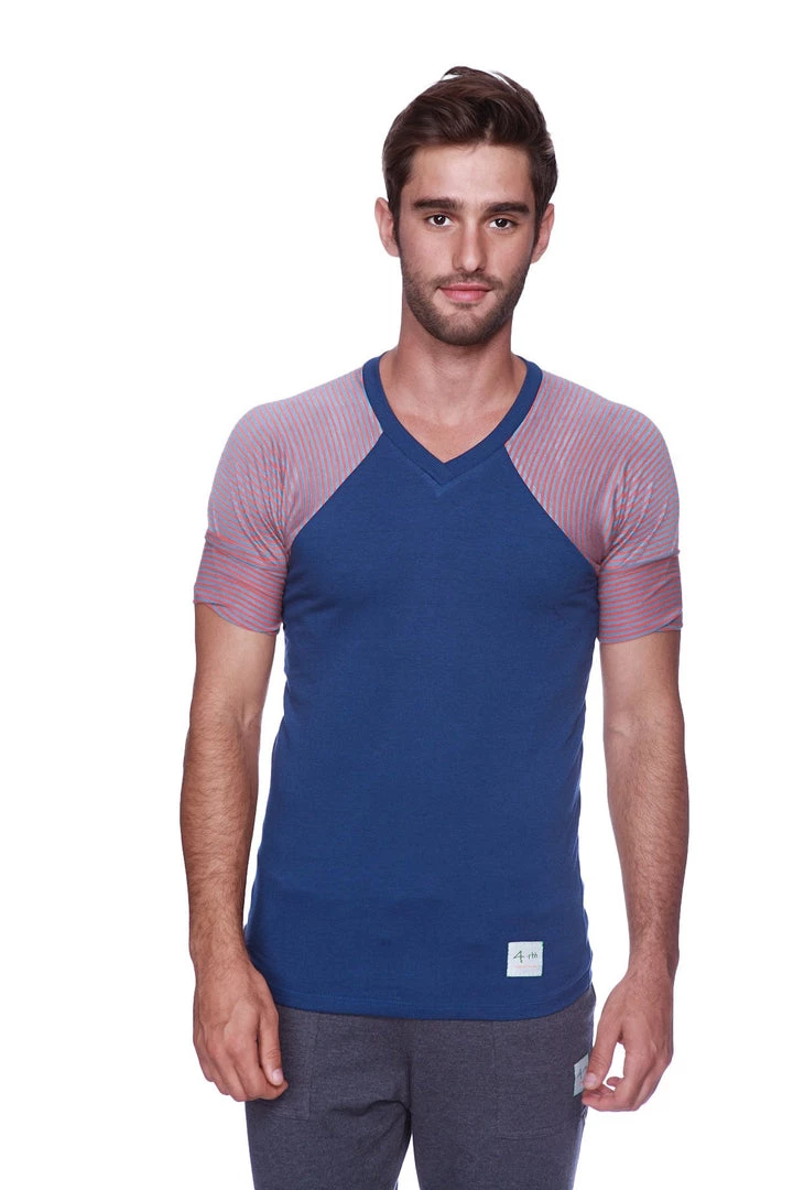 4-rth MEN Raglan Virtual Crew Neck (Royal Blue W/ Red & Grey Stripe)