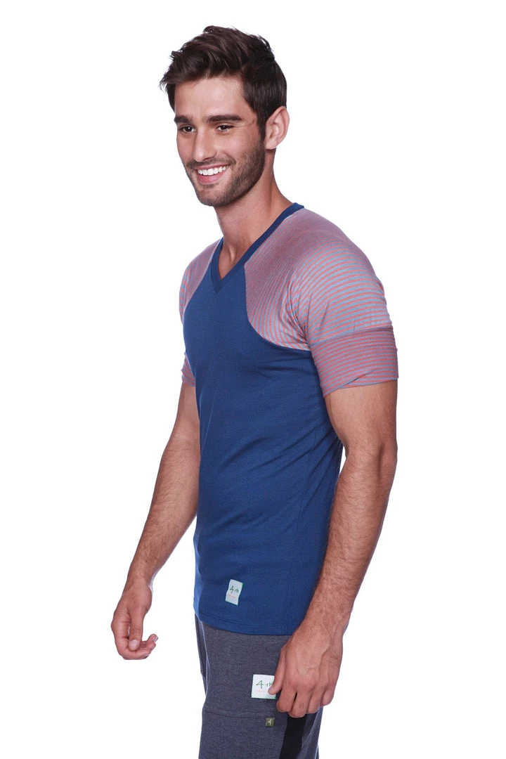 4-rth MEN Raglan Virtual Crew Neck (Royal Blue W/ Red & Grey Stripe)