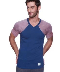 4-rth MEN Raglan Virtual Crew Neck (Royal Blue W/ Red & Grey Stripe)