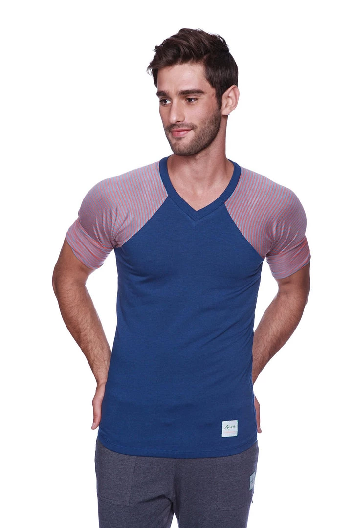 4-rth MEN Raglan Virtual Crew Neck (Royal Blue W/ Red & Grey Stripe)