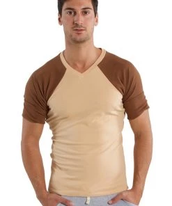 4-rth Raglan Virtual Crew Neck (Sand W/Chocolate)