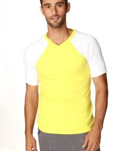 4-rth MEN Raglan Virtual Crew Neck (Tropic Yellow W/White)