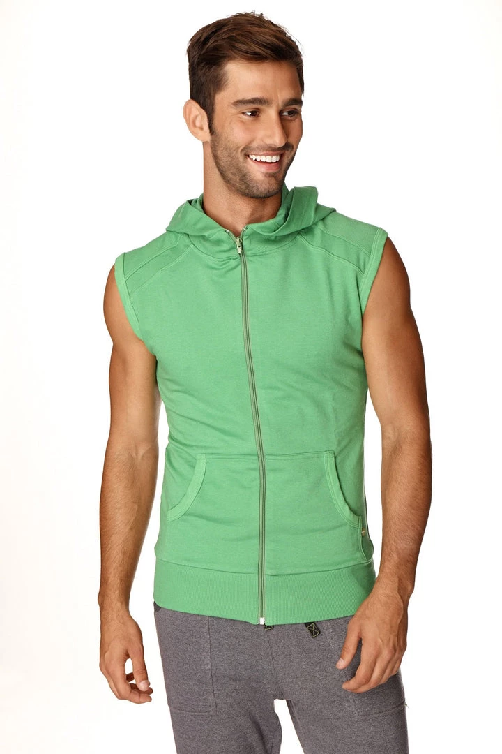 4-rth Sleeveless Yoga Hoodie (Bamboo Green) MEN