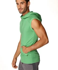 4-rth Sleeveless Yoga Hoodie (Bamboo Green) MEN