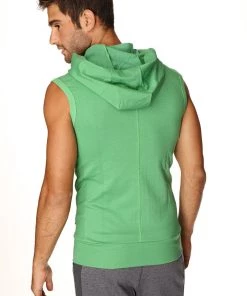 4-rth Sleeveless Yoga Hoodie (Bamboo Green) MEN