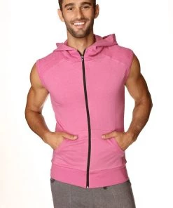 4-rth MEN Sleeveless Yoga Hoodie (Berry)