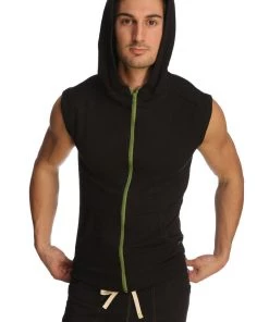 4-rth Sleeveless Yoga Hoodie (Black) MEN