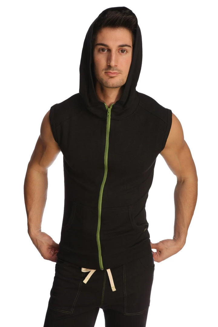 4-rth Sleeveless Yoga Hoodie (Black) MEN