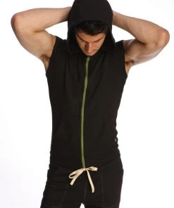 4-rth Sleeveless Yoga Hoodie (Black) MEN