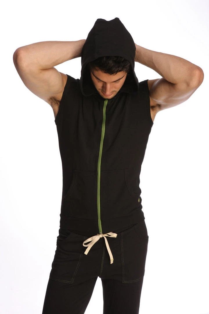 4-rth Sleeveless Yoga Hoodie (Black) MEN