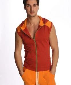 4-rth Sleeveless Yoga Hoodie (Cinnabar) MEN