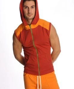 4-rth Sleeveless Yoga Hoodie (Cinnabar) MEN