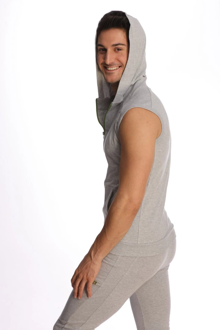 4-rth MEN Sleeveless Yoga Hoodie (Heather Grey)