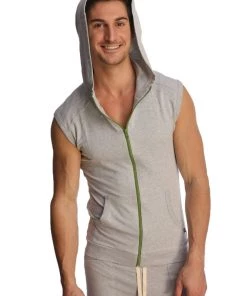 4-rth MEN Sleeveless Yoga Hoodie (Heather Grey)