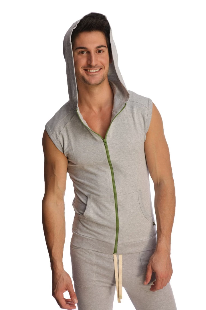 4-rth MEN Sleeveless Yoga Hoodie (Heather Grey)