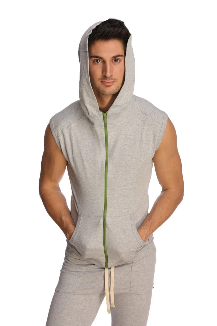 4-rth MEN Sleeveless Yoga Hoodie (Heather Grey)