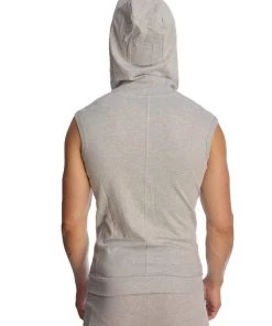 4-rth MEN Sleeveless Yoga Hoodie (Heather Grey)