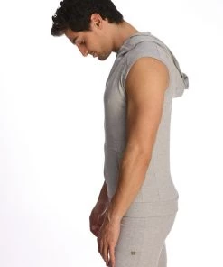 4-rth MEN Sleeveless Yoga Hoodie (Heather Grey)