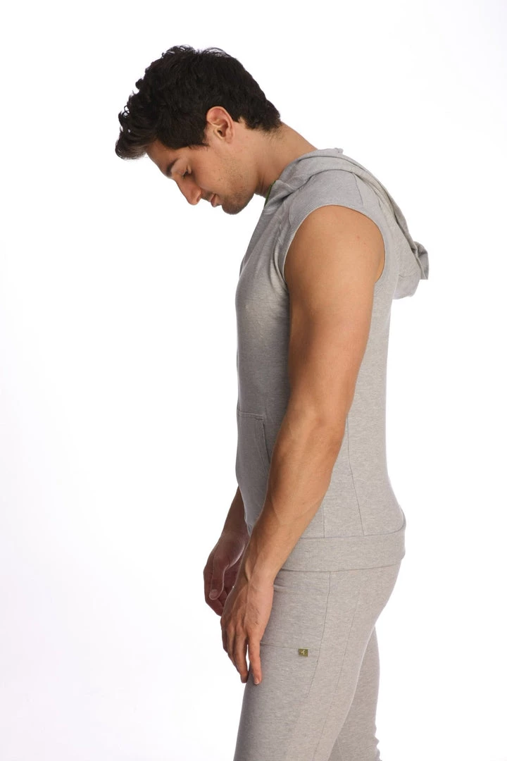 4-rth MEN Sleeveless Yoga Hoodie (Heather Grey)