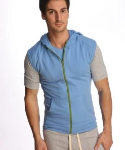 4-rth MEN Sleeveless Yoga Hoodie (Ice Blue)