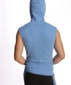 4-rth MEN Sleeveless Yoga Hoodie (Ice Blue)