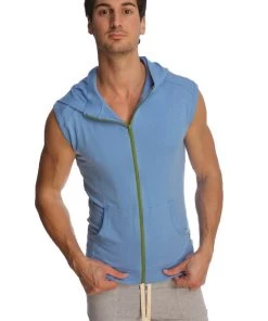 4-rth MEN Sleeveless Yoga Hoodie (Ice Blue)