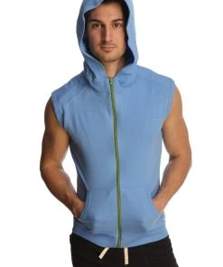 4-rth MEN Sleeveless Yoga Hoodie (Ice Blue)