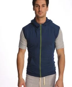 4-rth MEN Sleeveless Yoga Hoodie (Royal Blue)