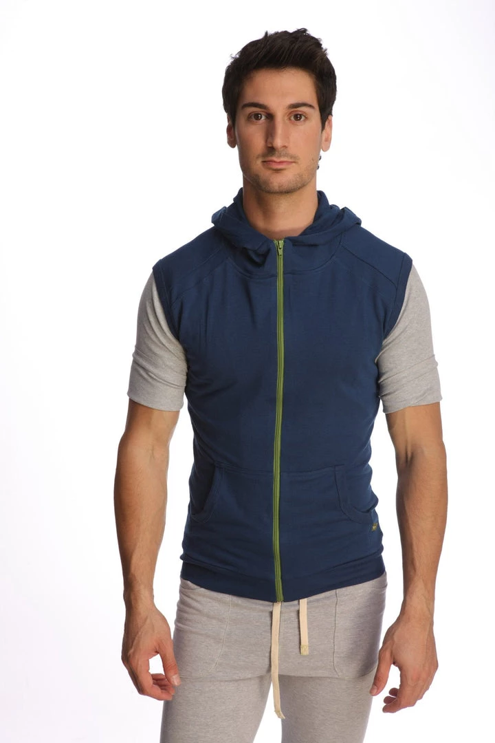 4-rth MEN Sleeveless Yoga Hoodie (Royal Blue)