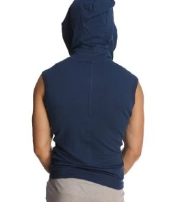 4-rth MEN Sleeveless Yoga Hoodie (Royal Blue)