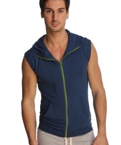 4-rth MEN Sleeveless Yoga Hoodie (Royal Blue)