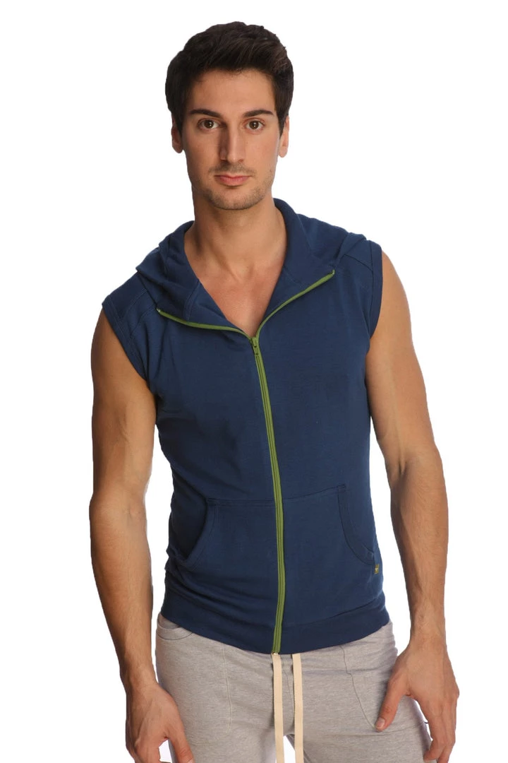 4-rth MEN Sleeveless Yoga Hoodie (Royal Blue)