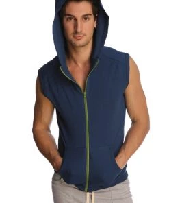 4-rth MEN Sleeveless Yoga Hoodie (Royal Blue)