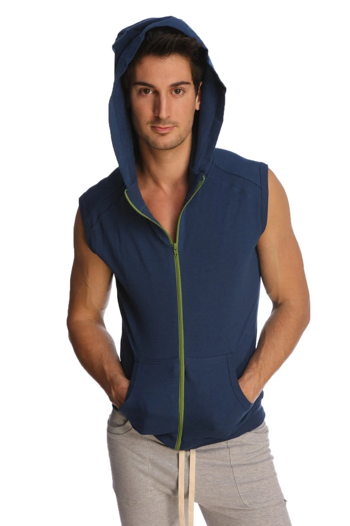 4-rth MEN Sleeveless Yoga Hoodie (Royal Blue)