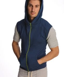 4-rth MEN Sleeveless Yoga Hoodie (Royal Blue)