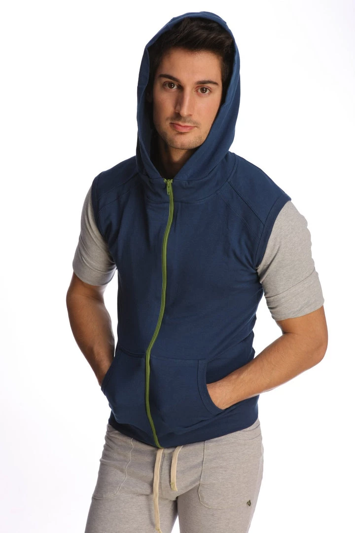 4-rth MEN Sleeveless Yoga Hoodie (Royal Blue)