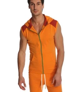 4-rth MEN Sleeveless Yoga Hoodie (Sun Orange)
